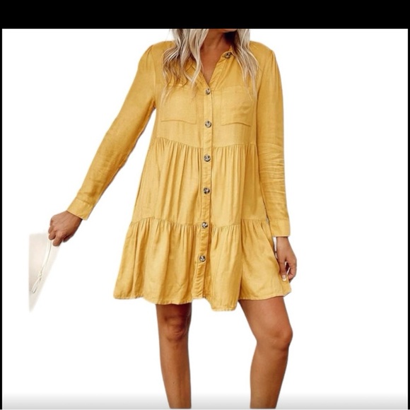 New SoHo Boho Tiered Long Sleeved Button Down Dress Women - Picture 11 of 13